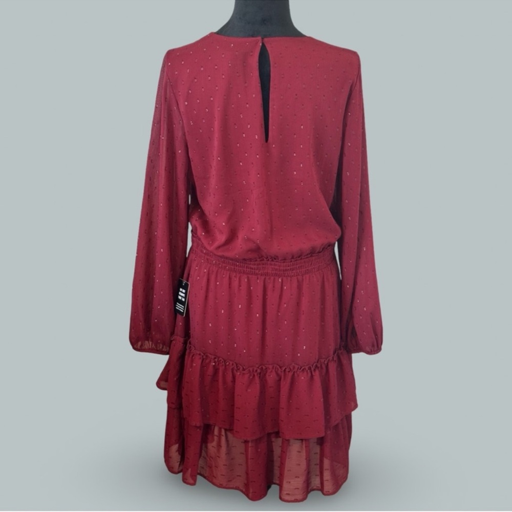 NWT - Express Burgundy Smocked Waist Tiered Dress - Picture 6 of 9